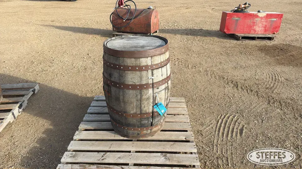 Oak whiskey barrel cabinet Personal Property
