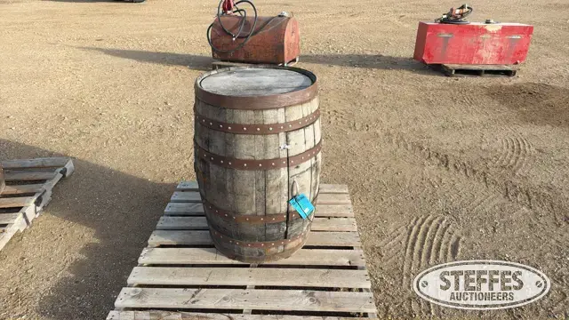 Oak whiskey barrel cabinet