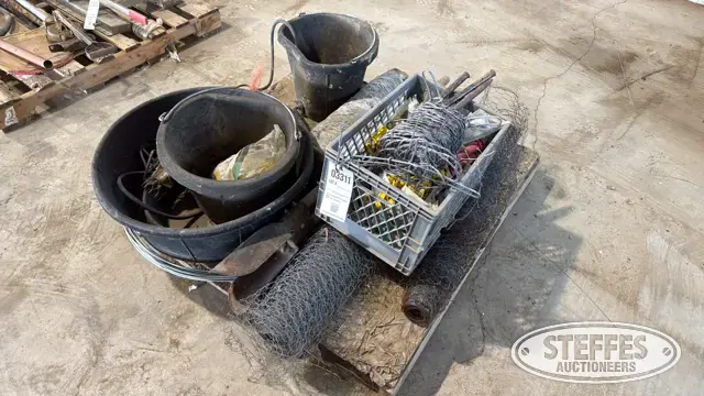 Feed pans, chicken wire, electric fence supplies
