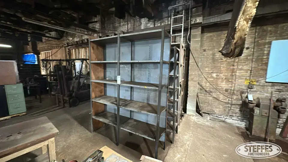 (4) Metal shelving units Storage and Bench