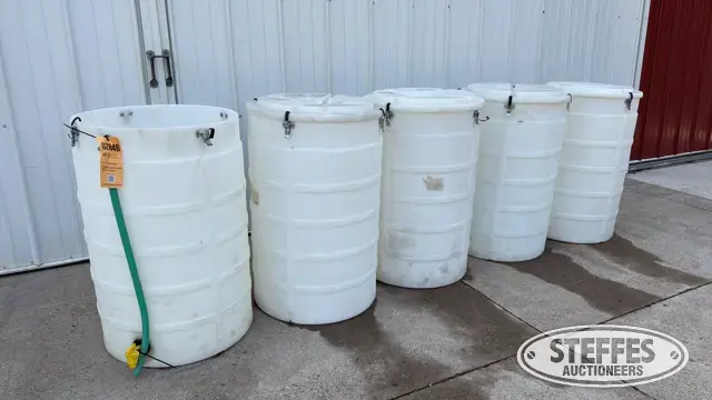 (5) 55 gal. poly barrels