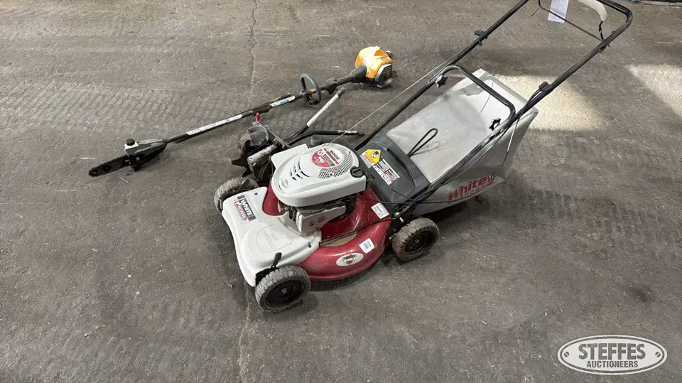 White rear bagger push mower