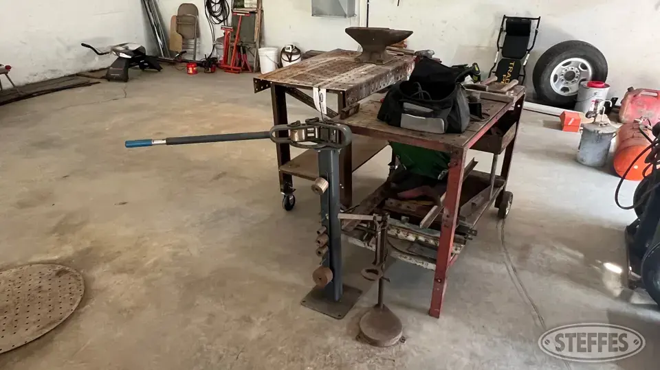 (2) Shop-built shop benches & contents Storage and Bench