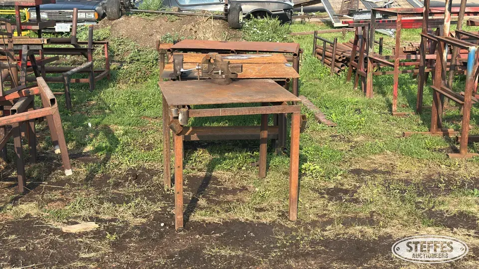 (5) Metal tables Storage and Bench