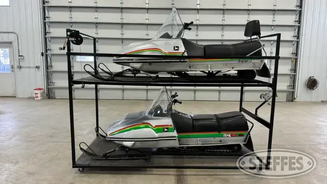 Shop-built snowmobile "bunkbed" storage rack