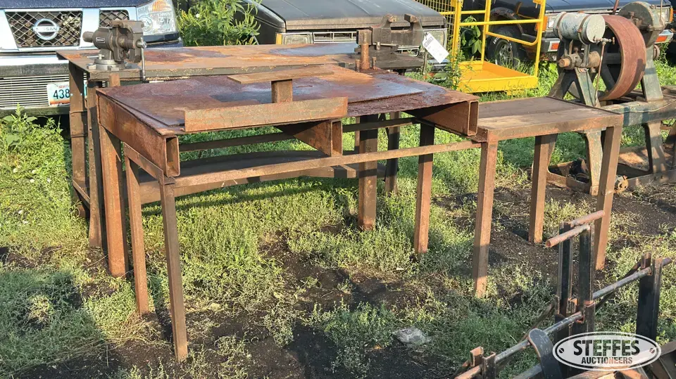 (2) Metal tables Storage and Bench