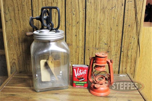 Glass-Hand-Crank-Butter-Churn--Tobacco-Can--and-Small-Railroad-Lantern-(missing-glass-and-wick)_2.jpg