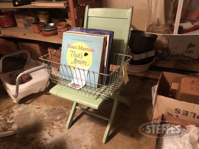 Wood-folding-chair--wire-basket--and-records-(see-photos-for-details)_1.jpg