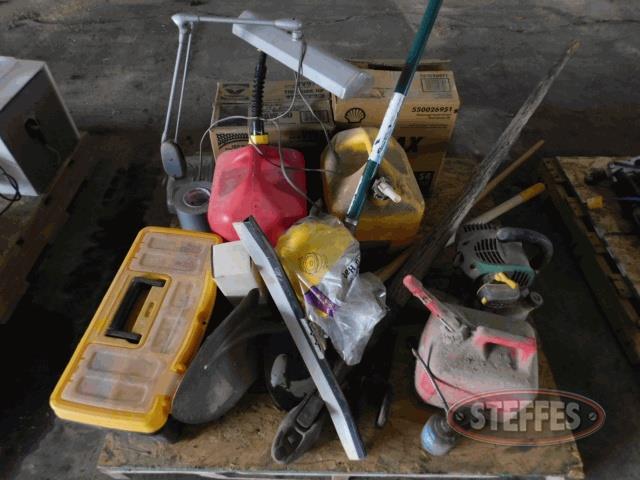 Pallet-of-asst--shop-items--oil--gas-cans--tool-box--shovels_1.jpg