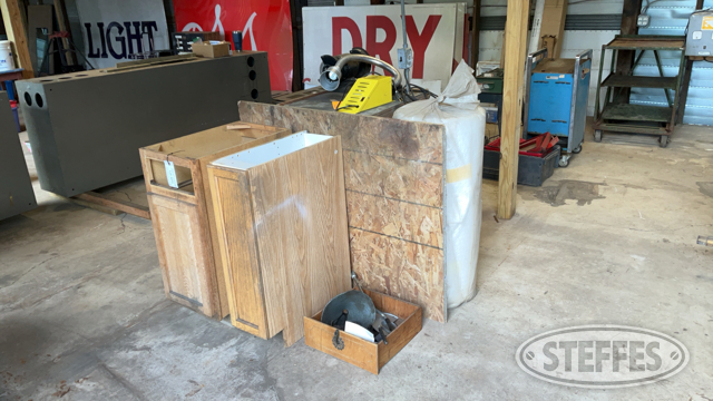 Workbench, 6” Bench Grinder, Cabinets